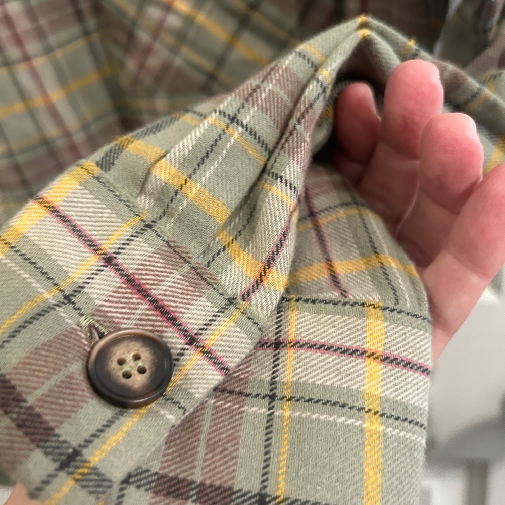 Beautiful Kori sage green plaid quarter zip flannel shirt, unisex size S/M Prep - Picture 5 of 11